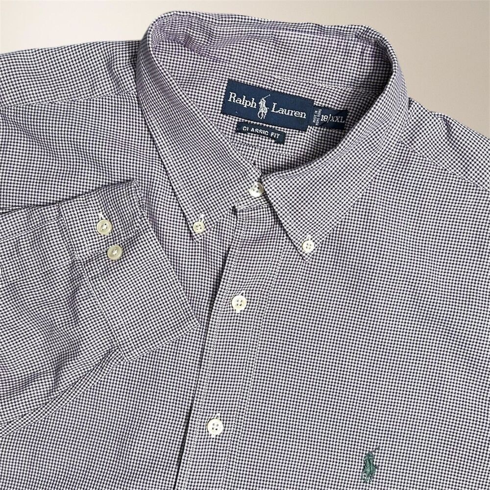 Ralph Lauren Men’s XXL Purple Houndstooth Check Classic Fit‎ Button Down Shirt